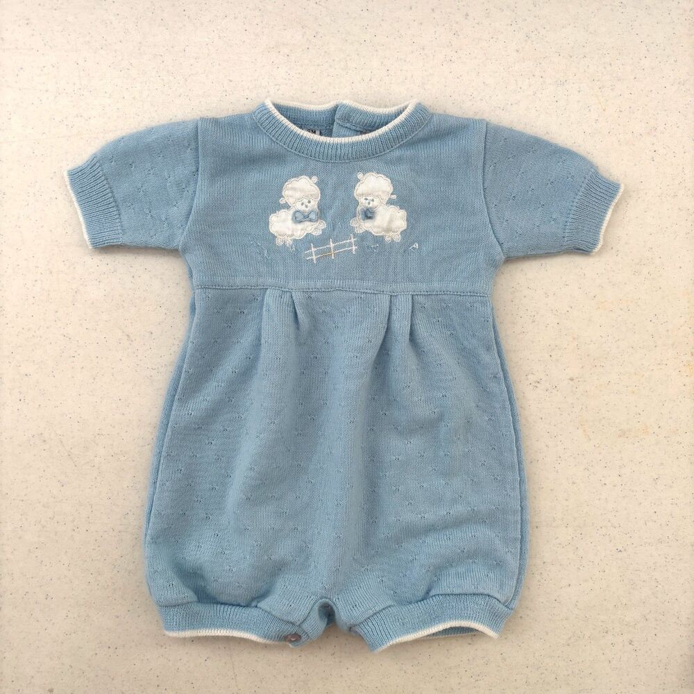 Friemanit Knit Baby Boy One Piece Embroidered Romper 3 Month Vintage 80s